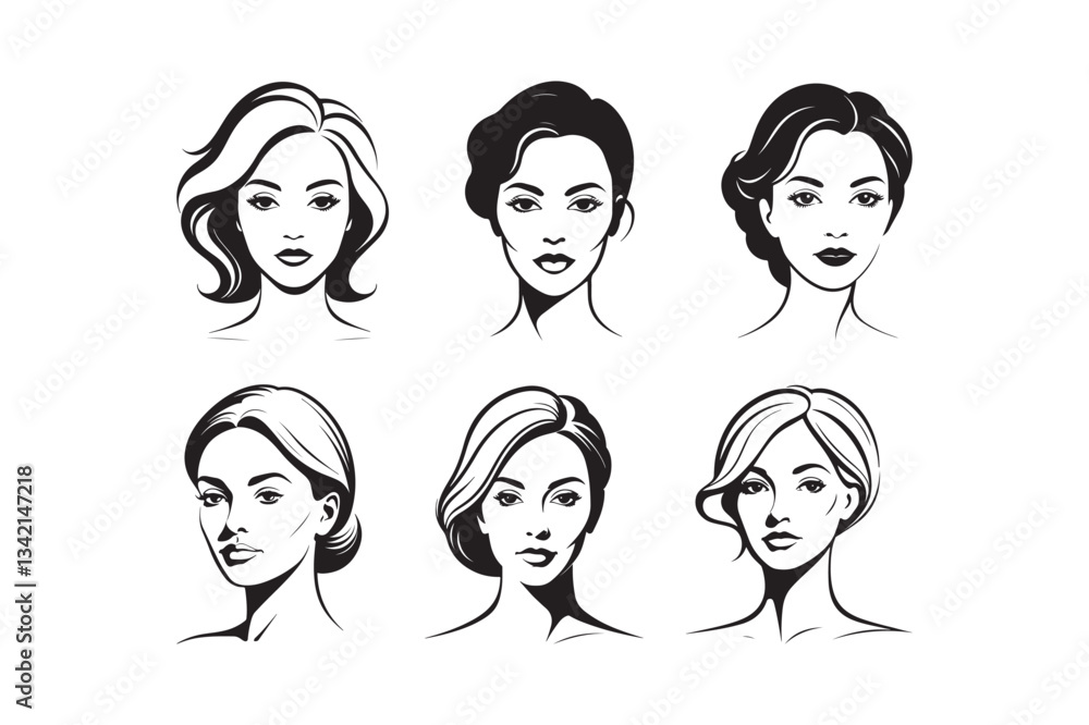 Woman Face Silhouette Vector Illustration Set for Beauty, Fashion, and Graphic Design Woman Face Silhouette Vector Illustration Set for Beauty, Fashion, and Graphic Design