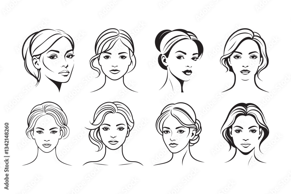 Woman Face Silhouette Vector Illustration Set for Beauty, Fashion, and Graphic Design Woman Face Silhouette Vector Illustration Set for Beauty, Fashion, and Graphic Design