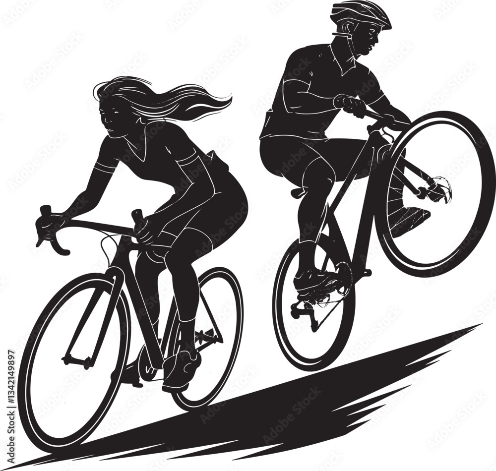 Obraz premium Couple Riding Bicycles Together Silhouette Illustration