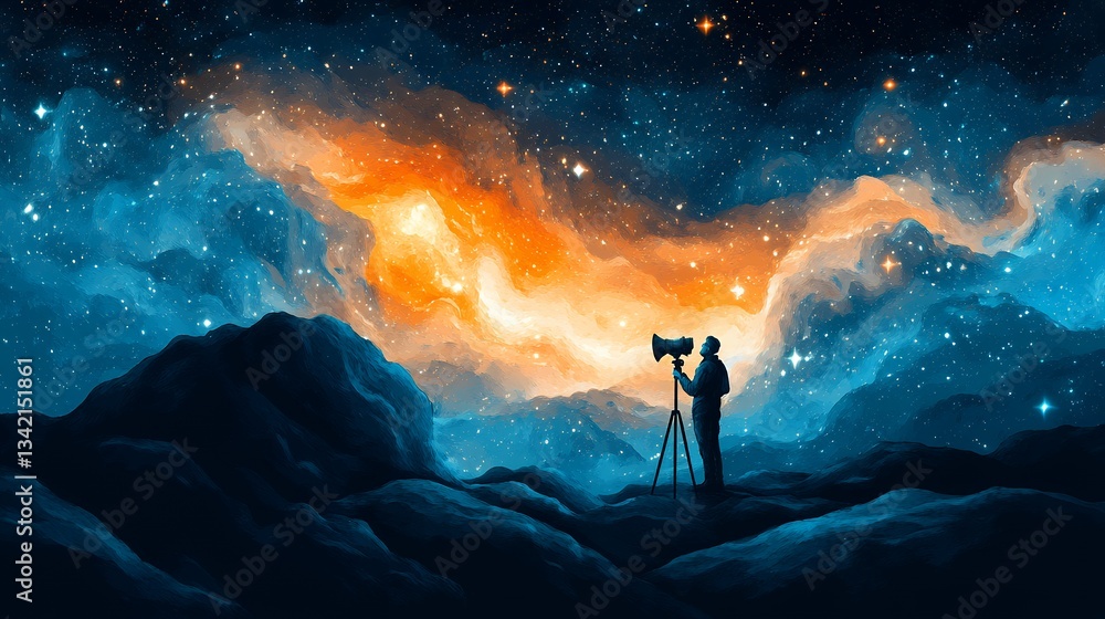 Fototapeta premium Stargazer marvels at vibrant nebulae