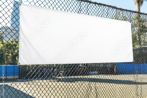 Blank white banner on chain-link fence (3)