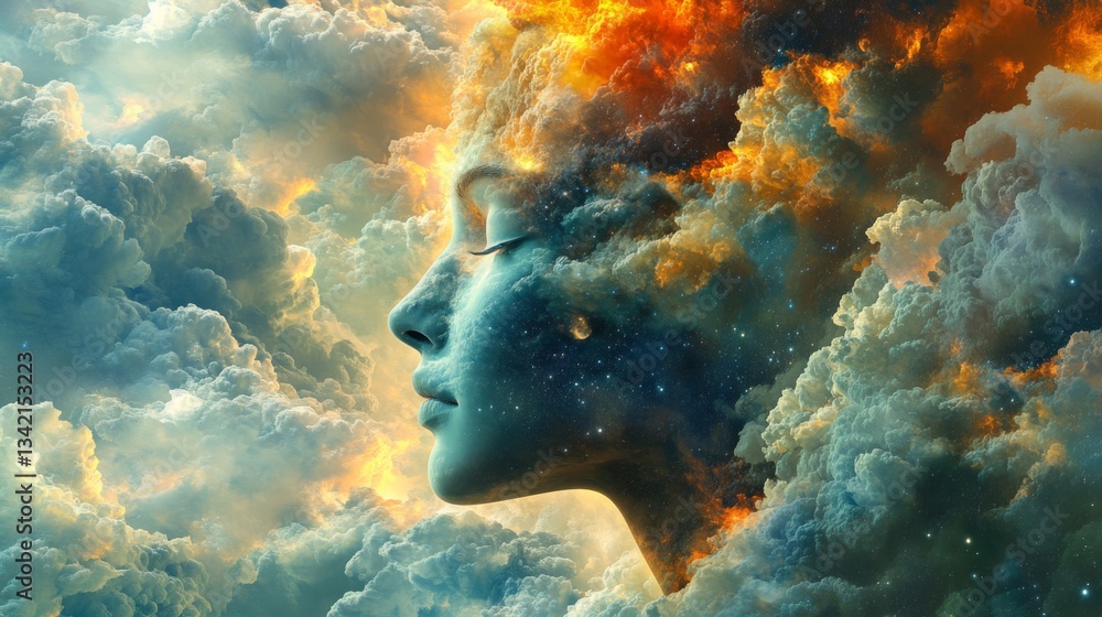 Woman's Profile Emerging from Cosmic Clouds Woman's Profile Emerging from Cosmic Clouds