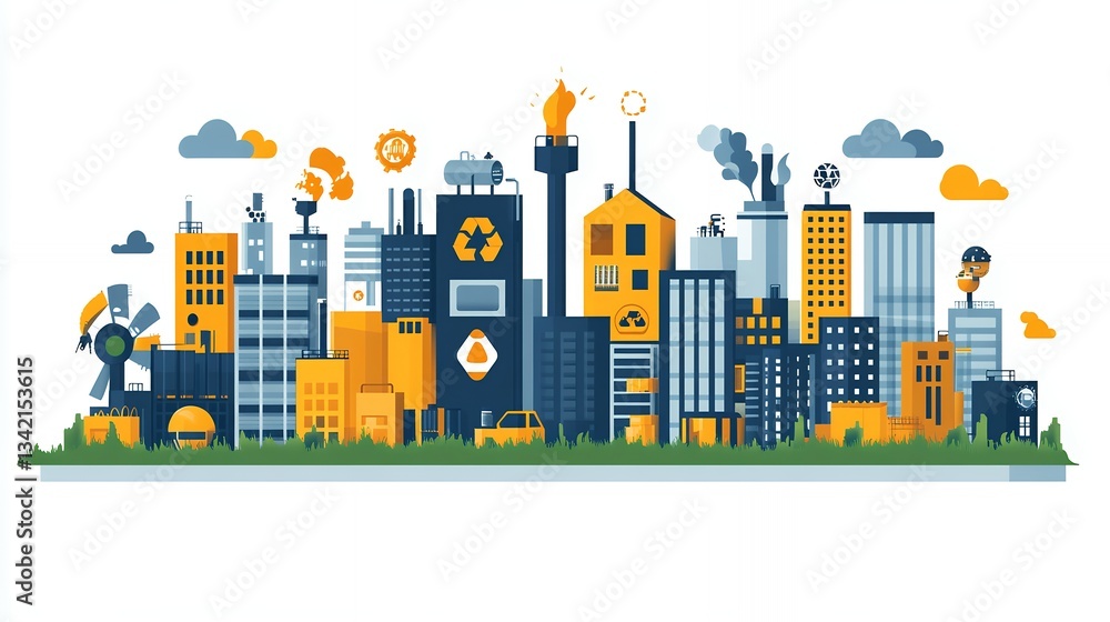 Fototapeta premium Cityscape with industrial and green elements