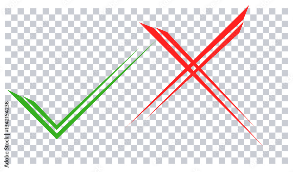 Green Check and Red Cross Mark Icons – Correct and Incorrect Signs Set. Green Check and Red Cross Mark Icons – Correct and Incorrect Signs Set.