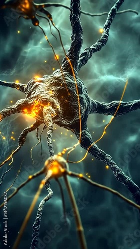 Exploring the intricate structures of neurons illuminated by ethereal light in a digital art representation