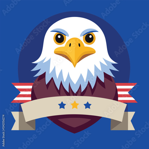 Proud American Bald Eagle Perched with Blank Ribbon for Textual Message