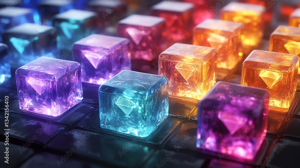 Vibrant, glowing blocks in a colorful pattern Vibrant, glowing blocks in a colorful pattern