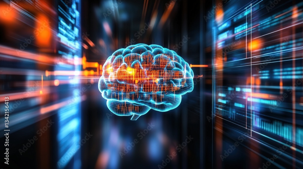Obraz premium Exploring the future of technology artificial intelligence brain visualization digital space infographic futuristic environment abstract concept