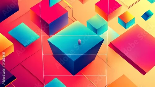 Vibrant Abstract Composition of Colorful Cubes and Geometric Shapes