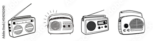 Radio outline line art for coloring page. retro vintage Radio, illustration digital drawing - Isolated PNG