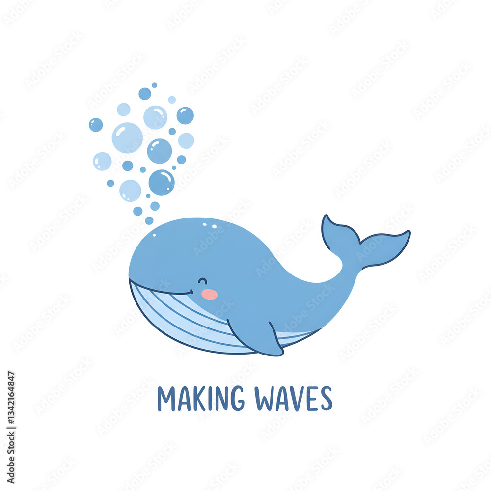 Obraz premium Adorable Whale Blowing Bubbles with 'Making Waves'