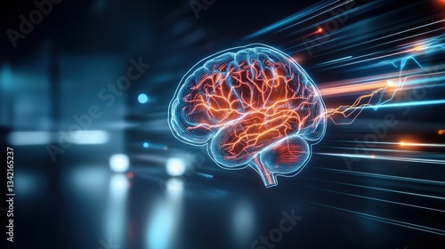 Dynamic brain visualization digital space 3d animation futuristic environment close-up viewpoint neurotechnology concept