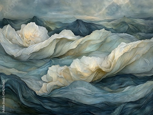Wallpaper Mural Abstract depiction of mountainous landscape evoking a watercolor feeling Torontodigital.ca