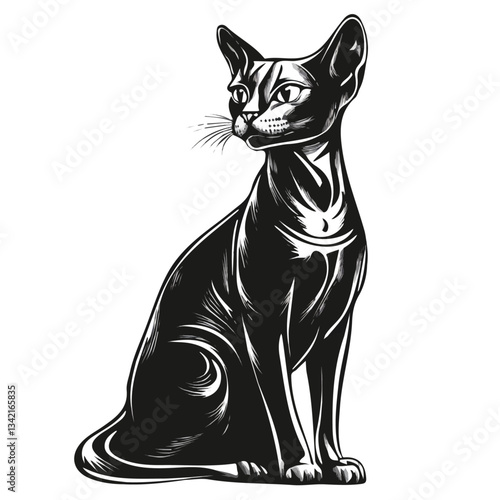 Black and white minimalist sphinx cat symbol – perfect for tattoos, logos, and vector designs. Isolated on a white background.