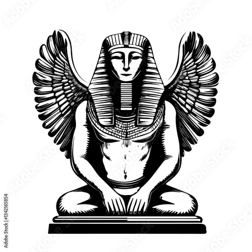 Black and white minimalist sphinx symbol – perfect for tattoos, logos, and vector designs. Isolated on a white background.