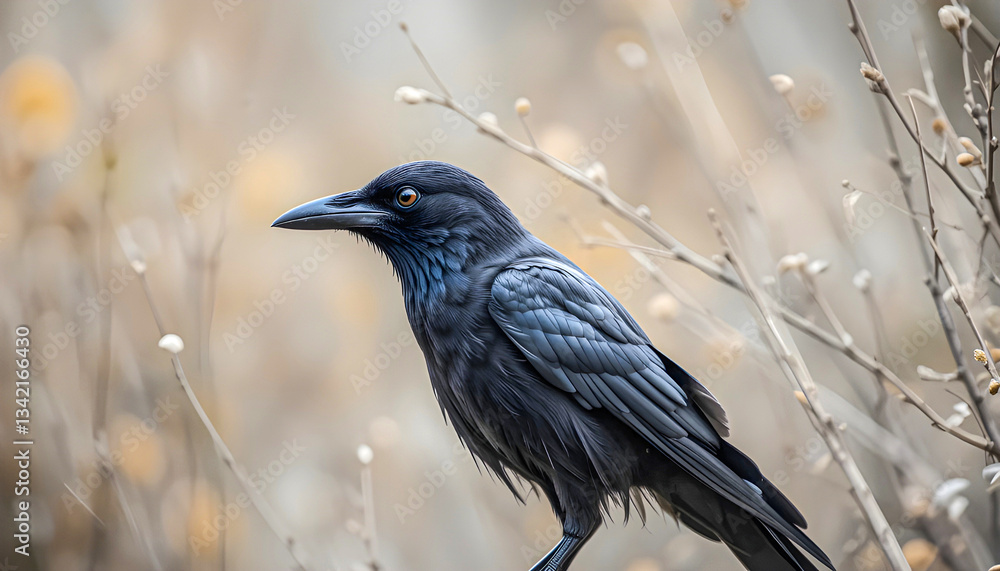 Closeup shot of a Northern Raven perched on the rock in its natural environment Closeup shot of a Northern Raven perched on the rock in its natural environment
