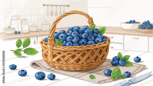 Blueberry vector design, Blueberry in basket in kitchen vector design