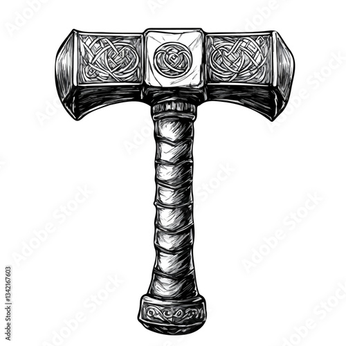 Black and white minimalist thors hammer symbol – perfect for tattoos, logos, and vector designs. Isolated on a white background.