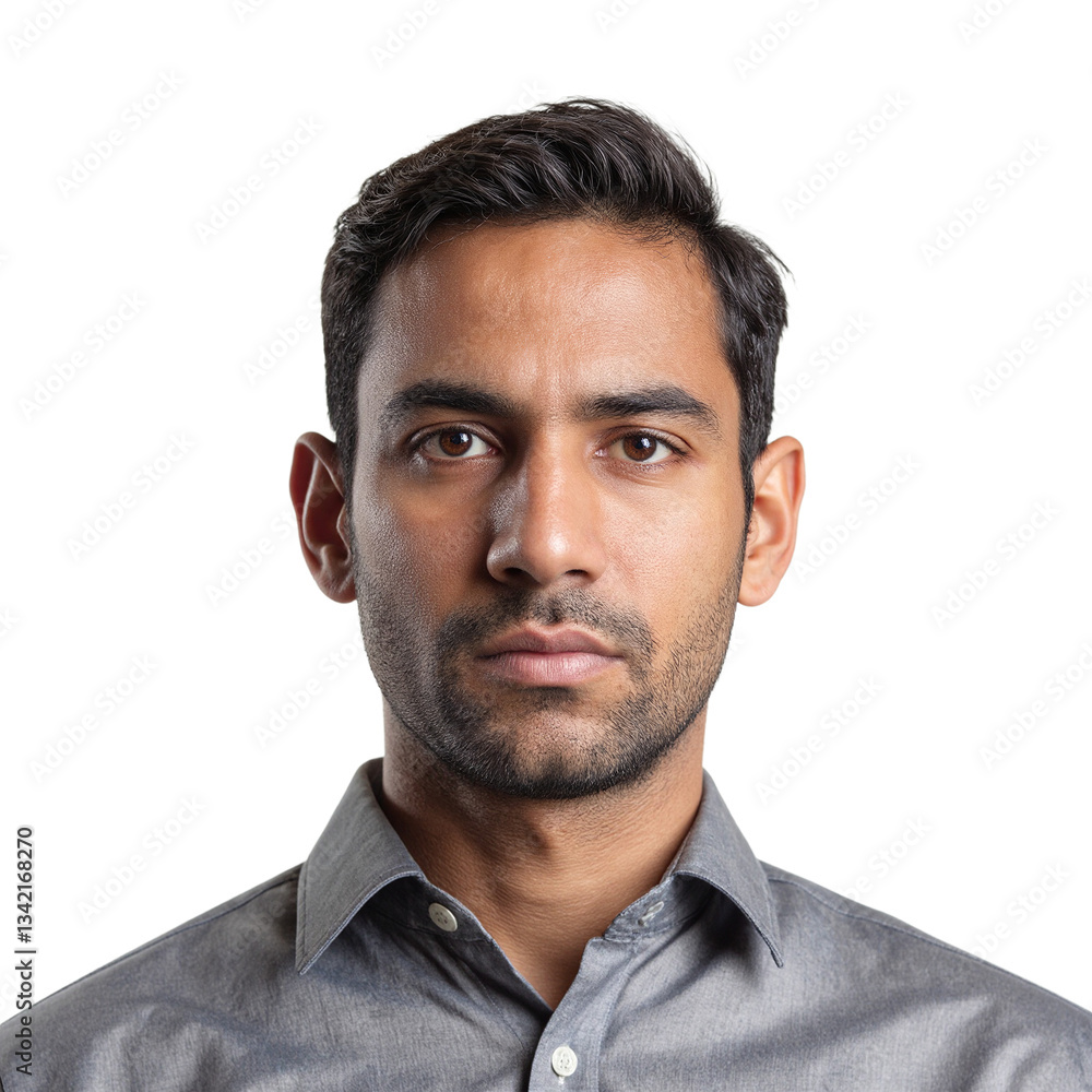 Obraz premium Portrait of a South Asian man in disbelief with intense eyes and classic attire Perfect for concepts of shock or disbelief
