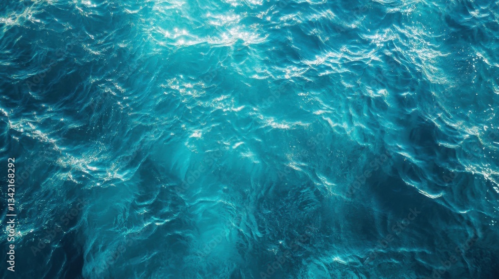 Fototapeta premium Aerial perspective of turquoise ocean waves, blue sea surface, transparent water background, serene and clear
