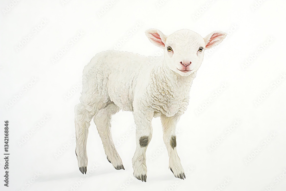 Fototapeta premium a young lamb standing against a white background