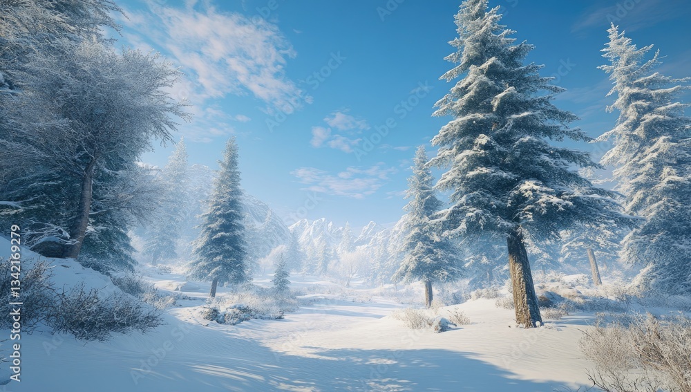 Winter wonderland snow-covered forest landscape Winter wonderland snow-covered forest landscape