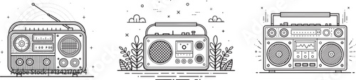 Radio outline line art for coloring page. retro vintage Radio, illustration digital drawing - Isolated PNG