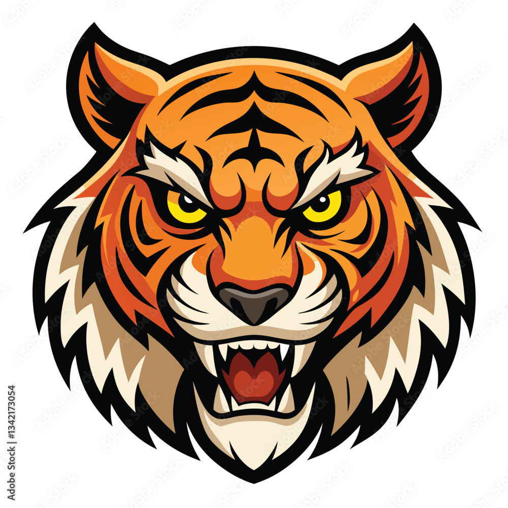Fierce and Isolated White Tiger Head Mascot with Bared Teeth Fierce and Isolated White Tiger Head Mascot with Bared Teeth