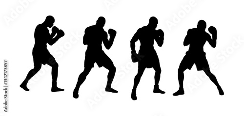 set of silhouette of boxer in dynamic pose - vector illustration