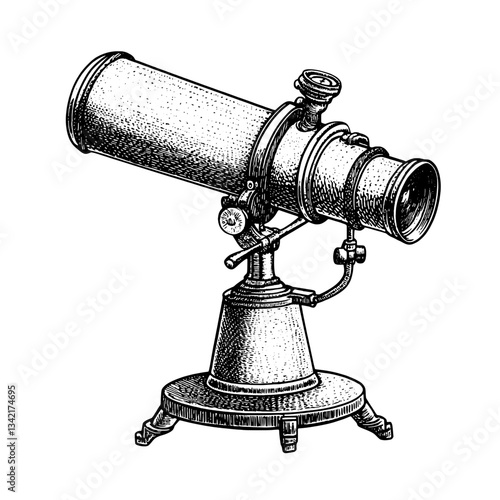 Engraved vintage telescope design capturing the essence of exploration and discovery in the night sky