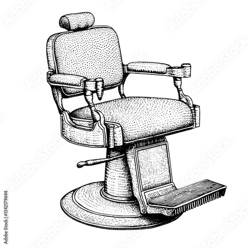 Engraved vintage barber chair illustration capturing the artistry of classic grooming furniture and its timeless design aesthetics