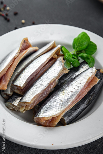 Sardines salted fish delicious gourmet food background on the table rustic food top view copy space vegetarian food pescetarian diet