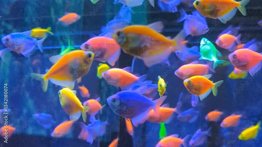 Vibrant underwater dance of colorful fish at a tropical aquarium oasis Vibrant underwater dance of colorful fish at a tropical aquarium oasis