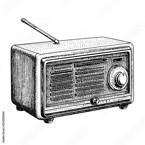 Engraved vintage radio design showcasing timeless craftsmanship and artistic flair for tattoo and product applications
