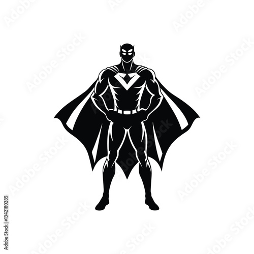 Superhero Silhouette with Cape, Strong Pose and Symbol for Power, Heroism, and Strength
