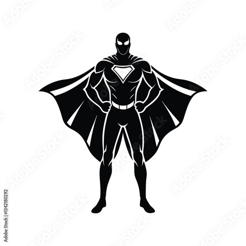 Superhero Silhouette with Cape, Strong Pose and Symbol for Power, Heroism, and Strength