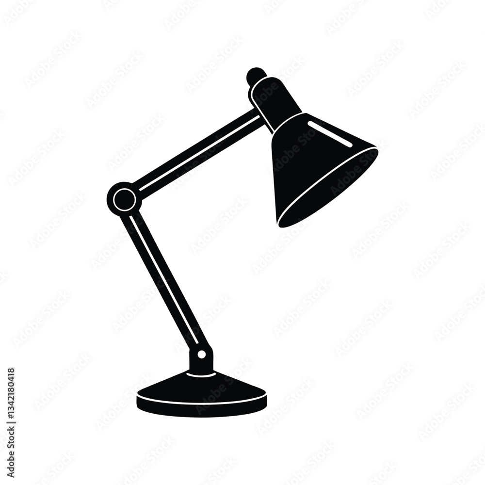 Minimalistic Black Desk Lamp Icon, Adjustable Arm and Light, Modern Office Lighting Design Minimalistic Black Desk Lamp Icon, Adjustable Arm and Light, Modern Office Lighting Design