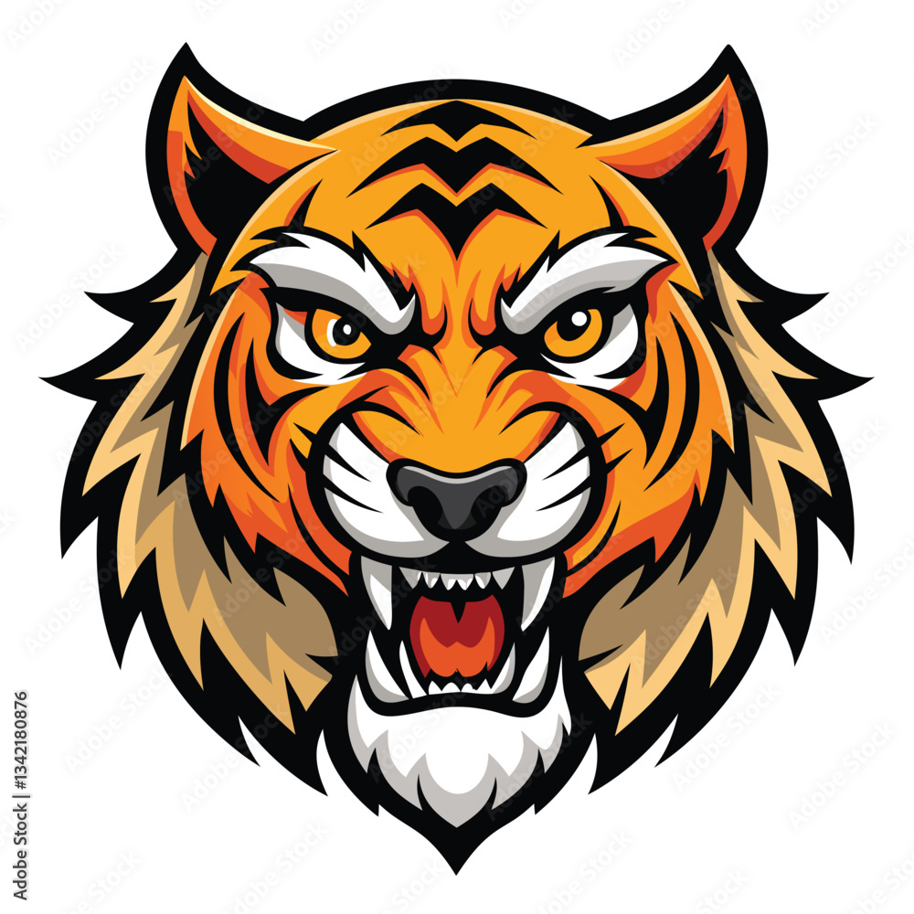 Fierce and Mighty: Angry Tiger Head Mascot Isolated on White Fierce and Mighty: Angry Tiger Head Mascot Isolated on White