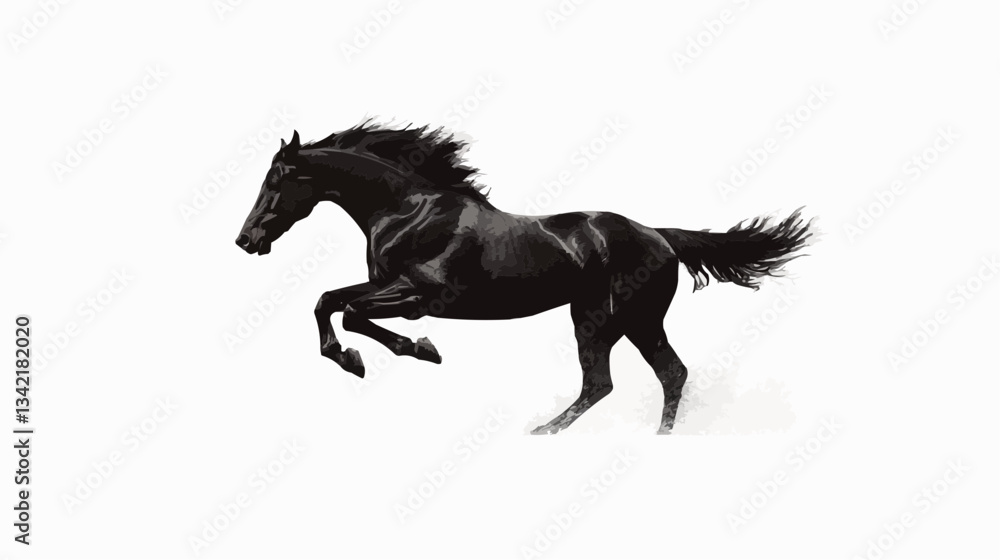 Majestic Black Horse: A stunning black horse in full gallop, a symbol of strength and freedom, is captured mid-air, exuding grace and power. Majestic Black Horse: A stunning black horse in full gallop, a symbol of strength and freedom, is captured mid-air, exuding grace and power.