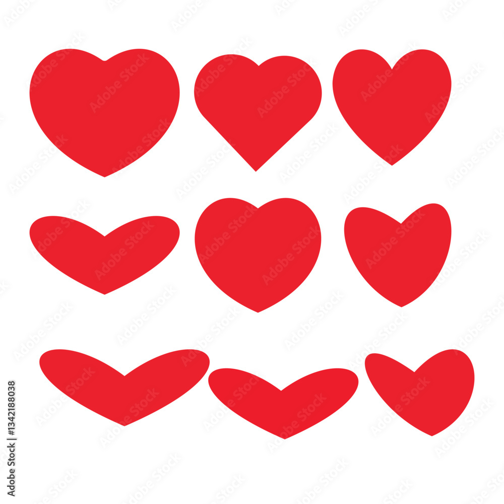 Red and yellow hearts with a pattern of red and white hearts on a white background Red and yellow hearts with a pattern of red and white hearts on a white background