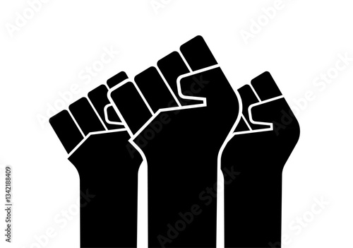WebThree black raised clenched fists, symbolizing protest, power, or solidarity.