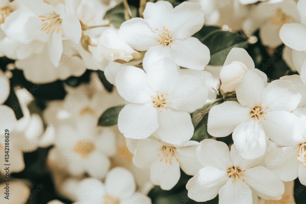 Obraz premium Delicate white flowers create serene atmosphere with lush green