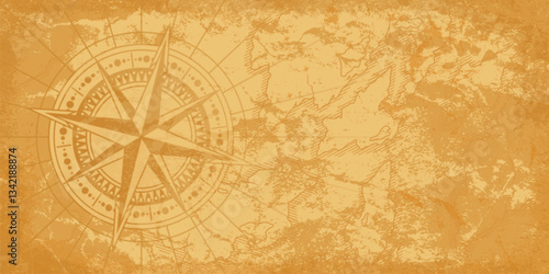 Ornate compass design on an aged map background
