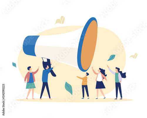 Business People Announcing Promotion with Megaphone Marketing Campaign Flat Minimalist SVG Vector