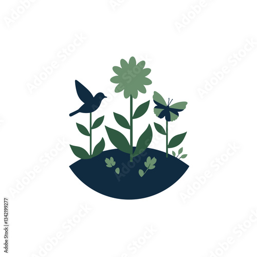 Wildlife-friendly garden icon. A minimalistic vector design with nature elements, symbolizing biodiversity