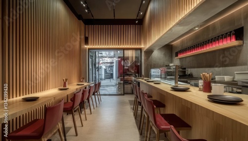 Modern Sushi Restaurant Interior, City View