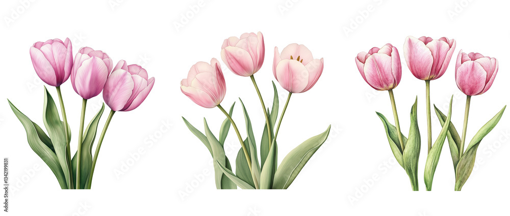 Obraz premium Pink Tulips on Transparent Background - Floral Spring
