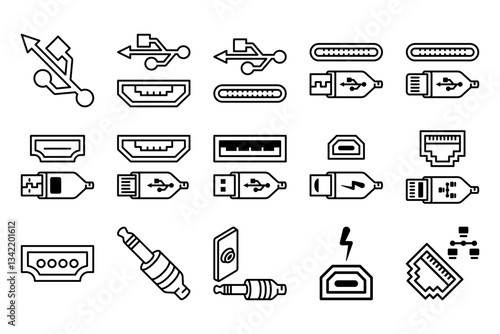 usb icon set flat vecktor trendy popular simple