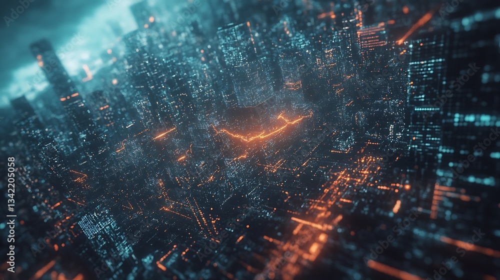 Fototapeta premium A Futuristic Aerial View of a Glowing Urban Metropolis
