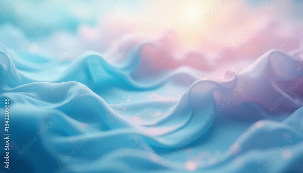 Obraz premium Delicate wisps of silk fabric gently undulate with soft, shimmering mist and subtle ripples on a serene, dreamy background.